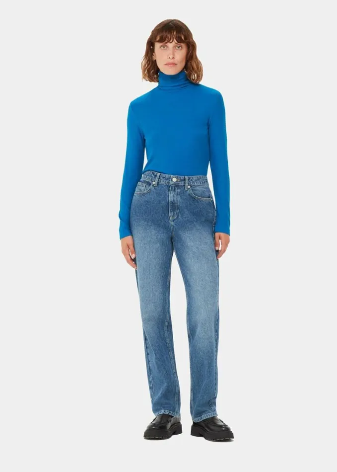 Whistles Essential Ribbed Polo Cobalt Blue Women Tops