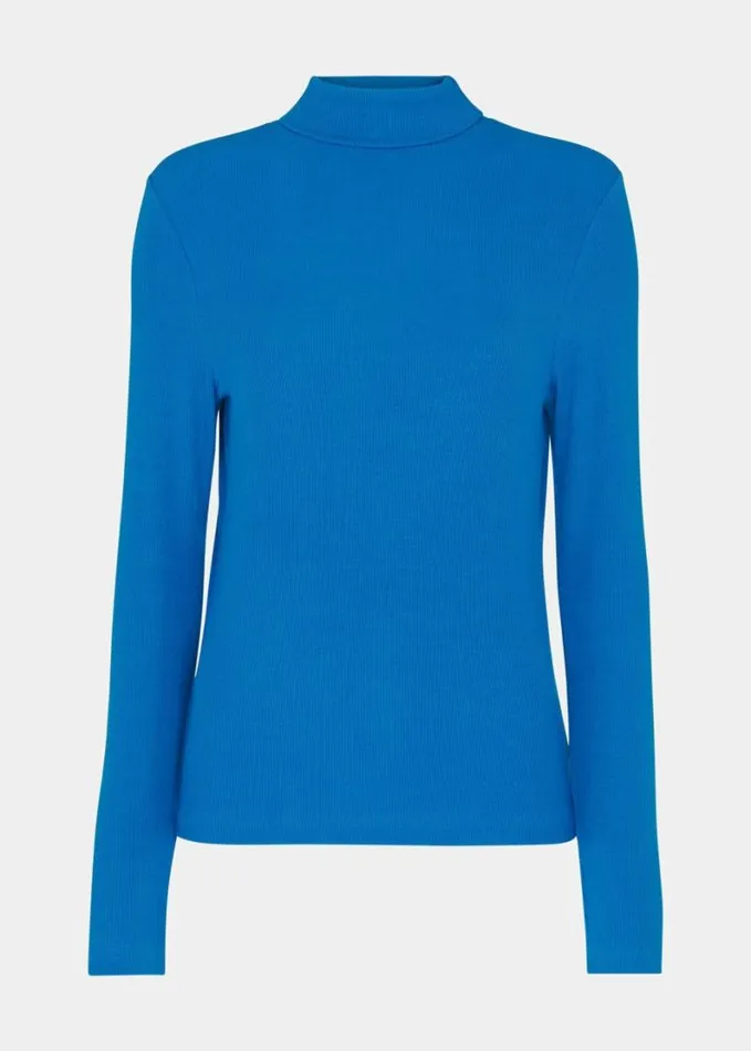 Whistles Essential Ribbed Polo Cobalt Blue Women Tops