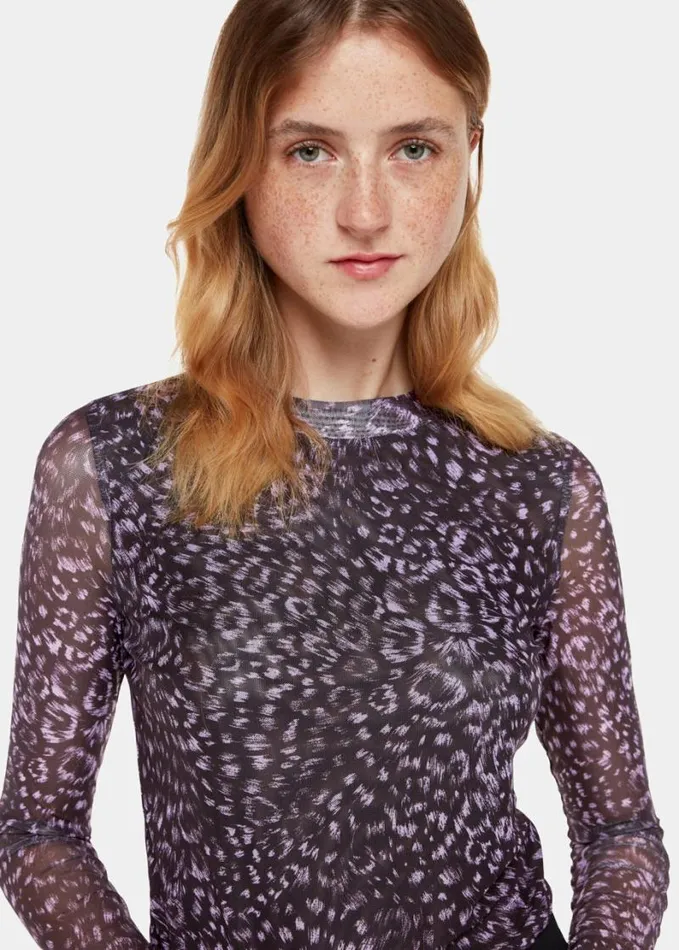 Whistles Feather Leopard Mesh Top Purplemulti Women Tops
