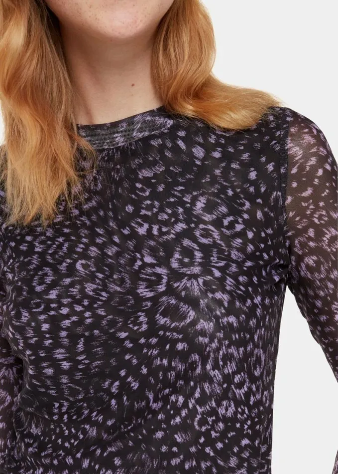 Whistles Feather Leopard Mesh Top Purplemulti Women Tops