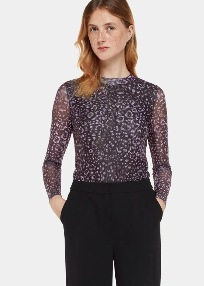 Whistles Feather Leopard Mesh Top Purplemulti Women Tops