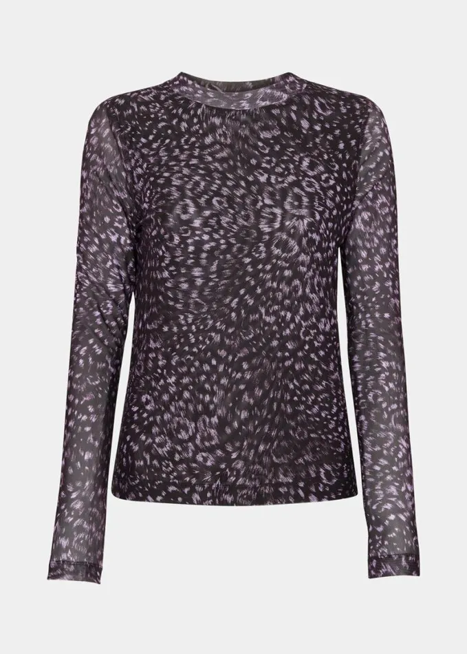 Whistles Feather Leopard Mesh Top Purplemulti Women Tops