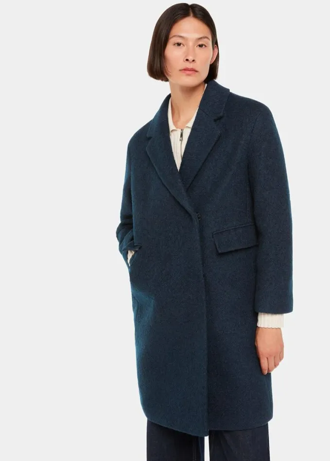 Whistles Fran Boucle Coat Teal Women Coats and Jackets