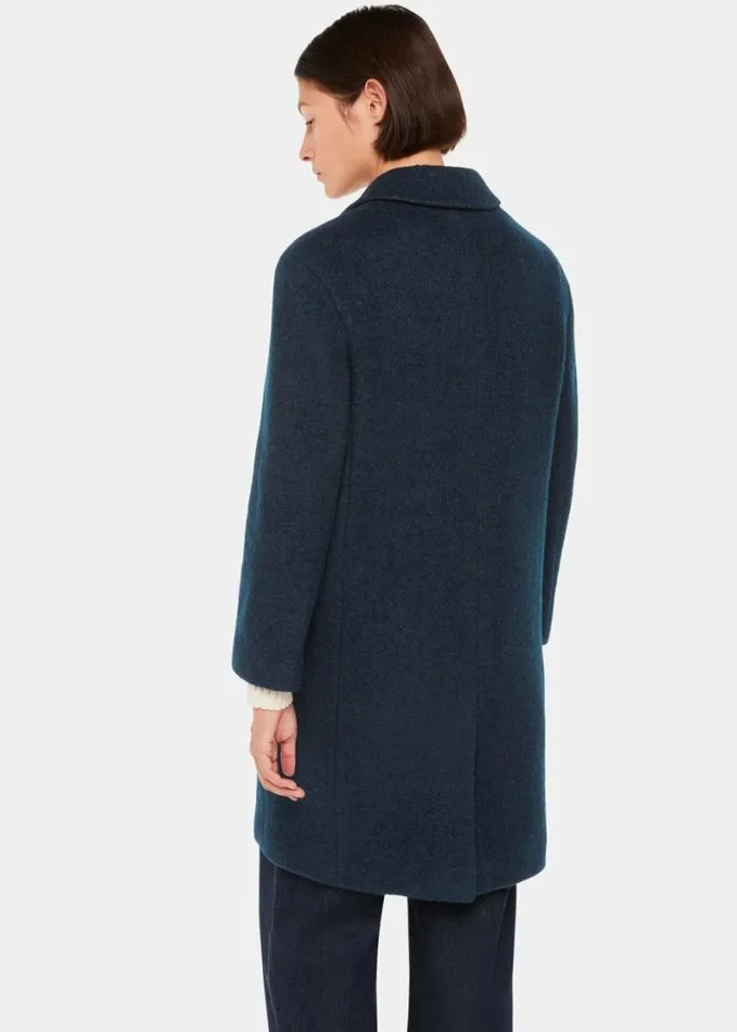 Whistles Fran Boucle Coat Teal Women Coats and Jackets