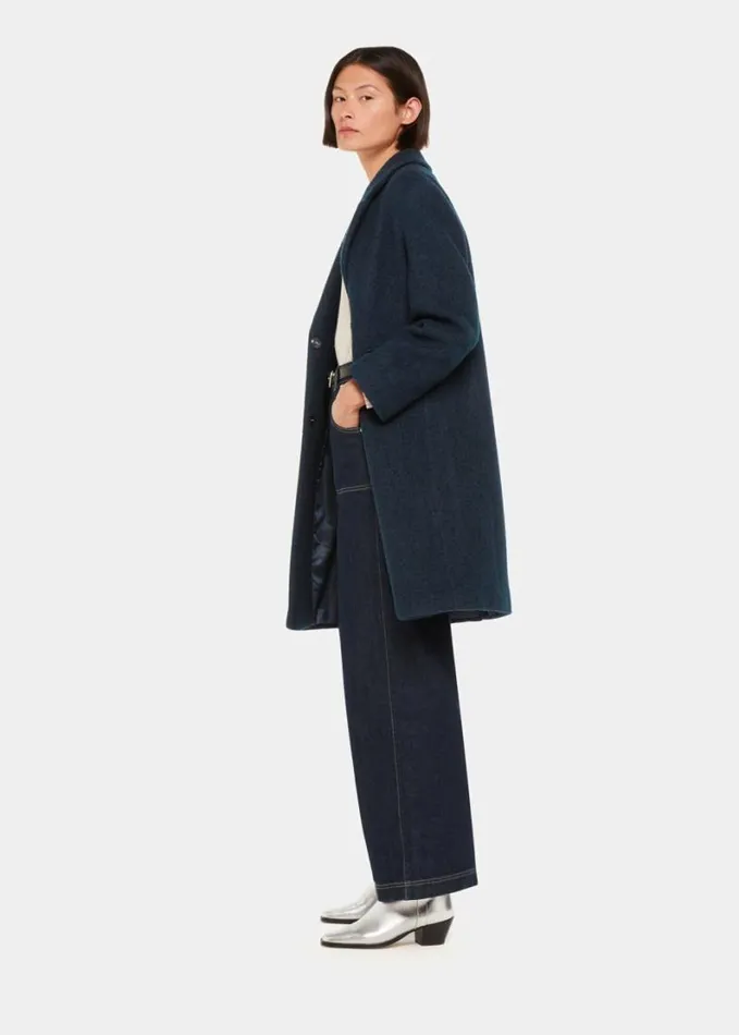 Whistles Fran Boucle Coat Teal Women Coats and Jackets