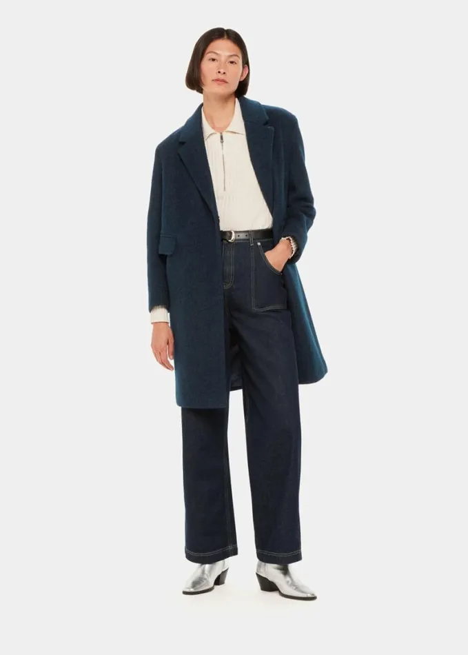 Whistles Fran Boucle Coat Teal Women Coats and Jackets