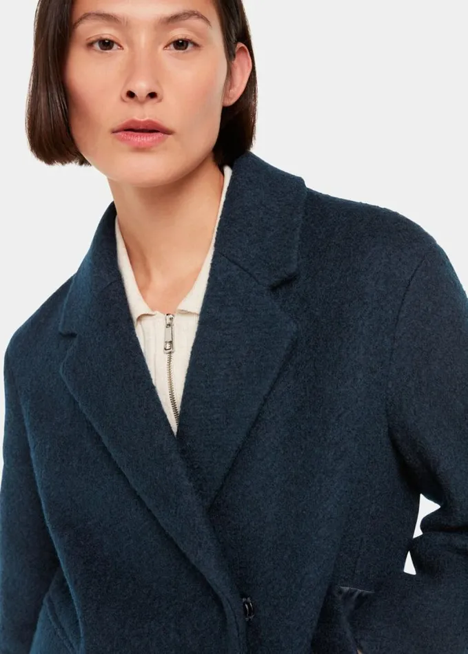 Whistles Fran Boucle Coat Teal Women Coats and Jackets