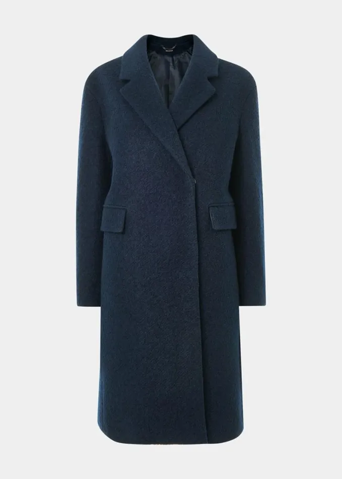 Whistles Fran Boucle Coat Teal Women Coats and Jackets