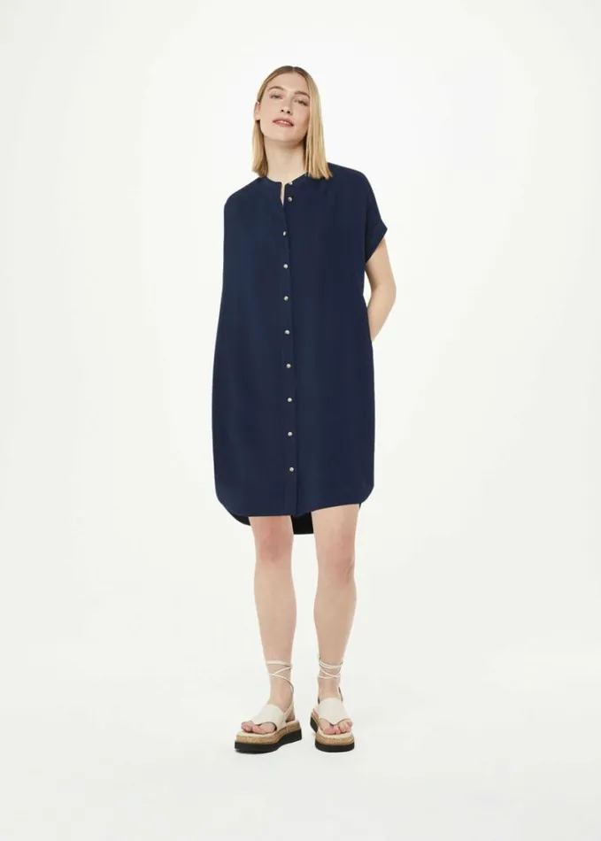Whistles Gathered Shoulder Mina Dress Navy Women Dresses