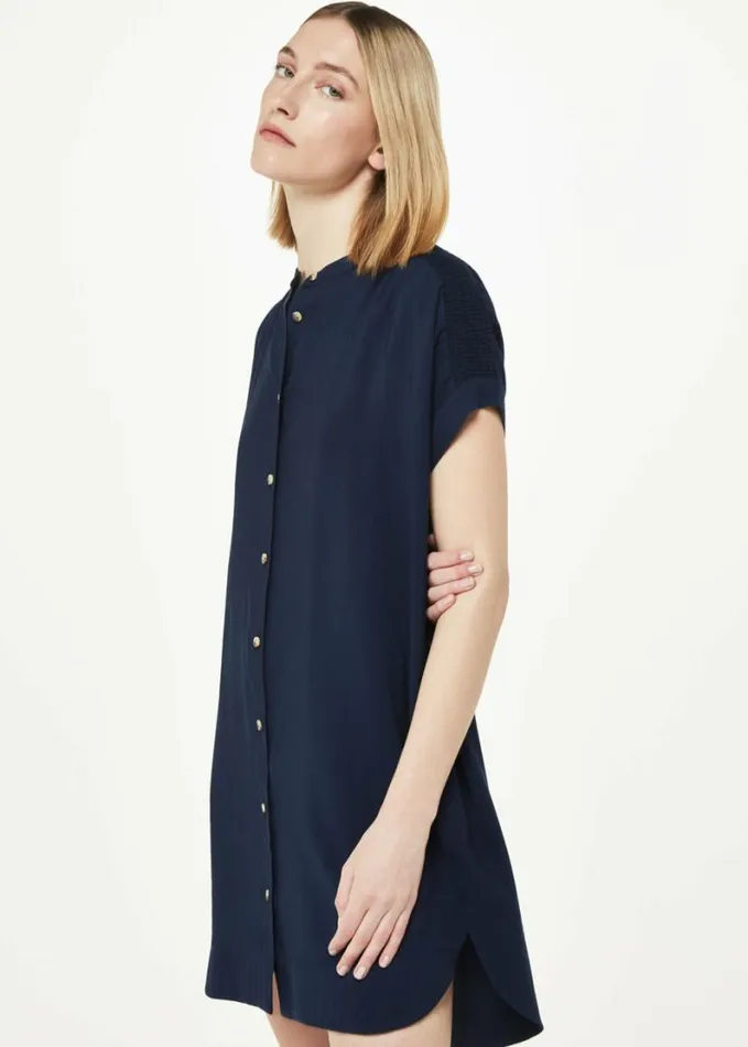 Whistles Gathered Shoulder Mina Dress Navy Women Dresses