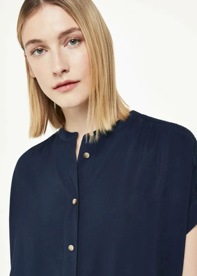 Whistles Gathered Shoulder Mina Dress Navy Women Dresses