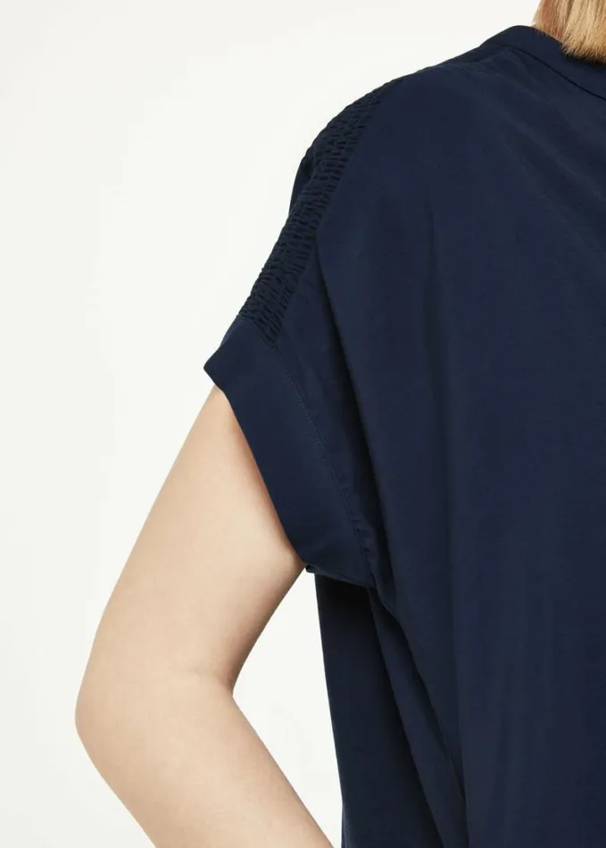 Whistles Gathered Shoulder Mina Dress Navy Women Dresses