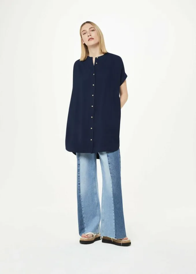 Whistles Gathered Shoulder Mina Dress Navy Women Dresses