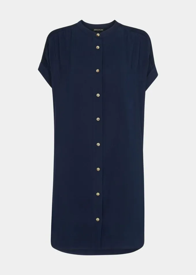 Whistles Gathered Shoulder Mina Dress Navy Women Dresses