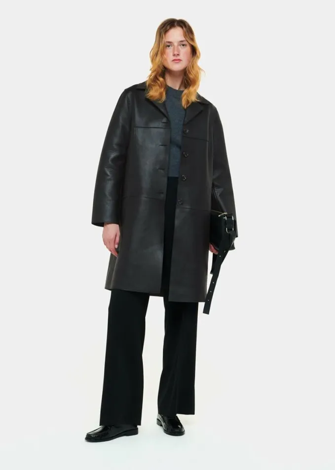 Whistles Gemma Bonded Leather Coat Black Women Coats and Jackets