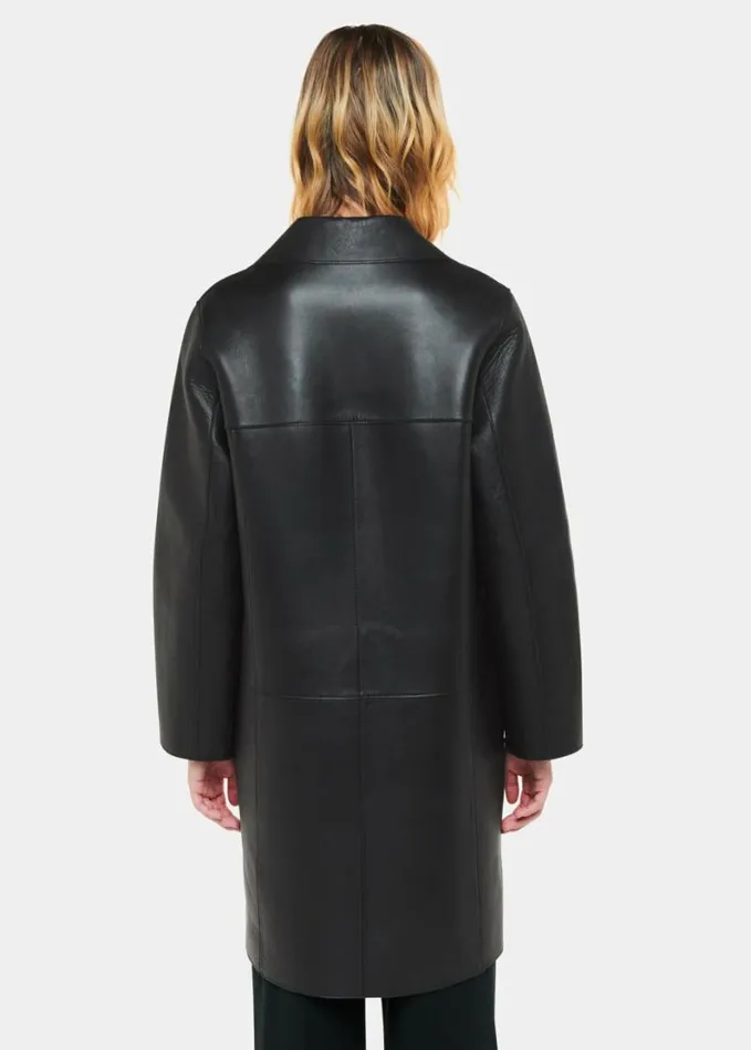 Whistles Gemma Bonded Leather Coat Black Women Coats and Jackets