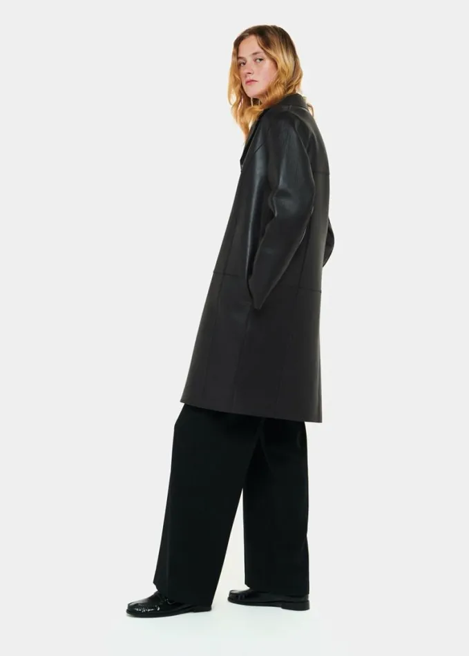 Whistles Gemma Bonded Leather Coat Black Women Coats and Jackets