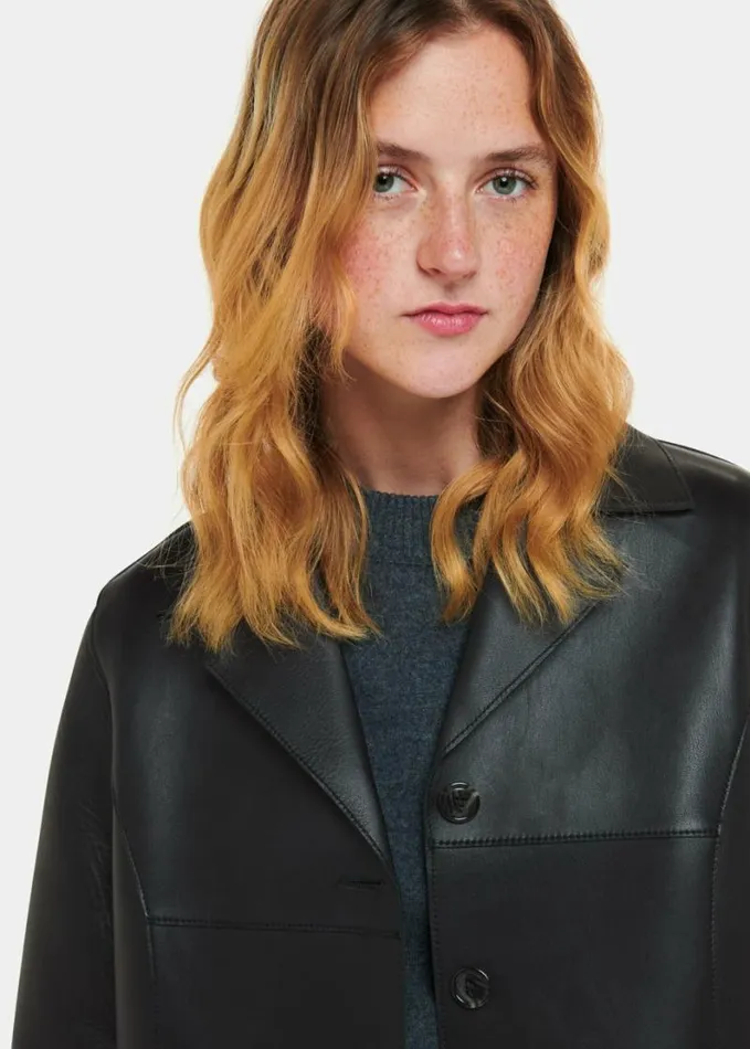 Whistles Gemma Bonded Leather Coat Black Women Coats and Jackets