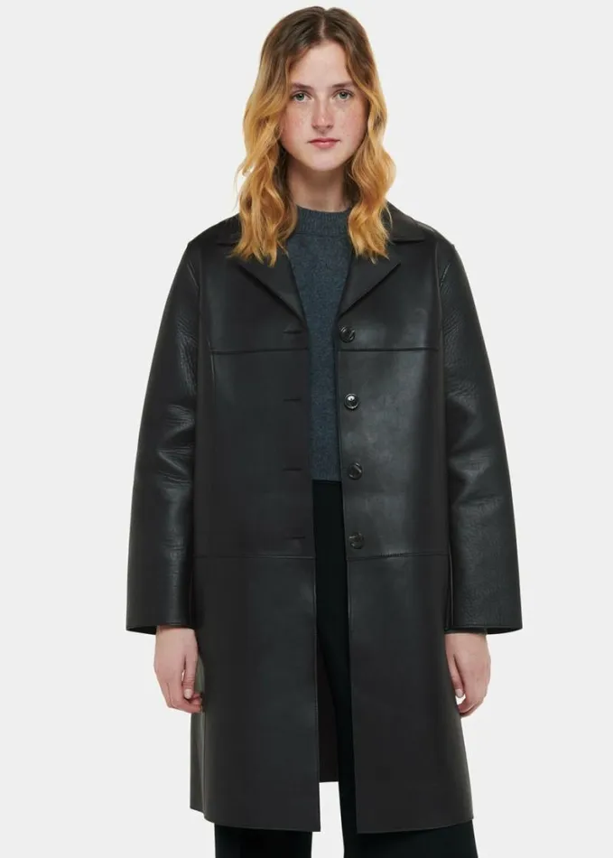Whistles Gemma Bonded Leather Coat Black Women Coats and Jackets