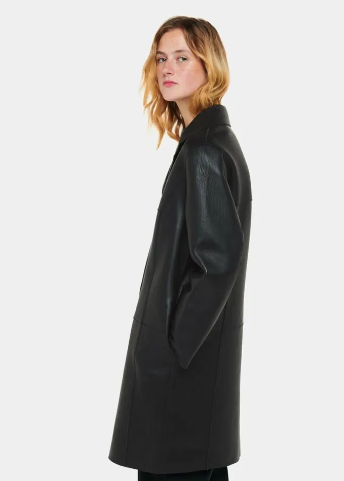 Whistles Gemma Bonded Leather Coat Black Women Coats and Jackets
