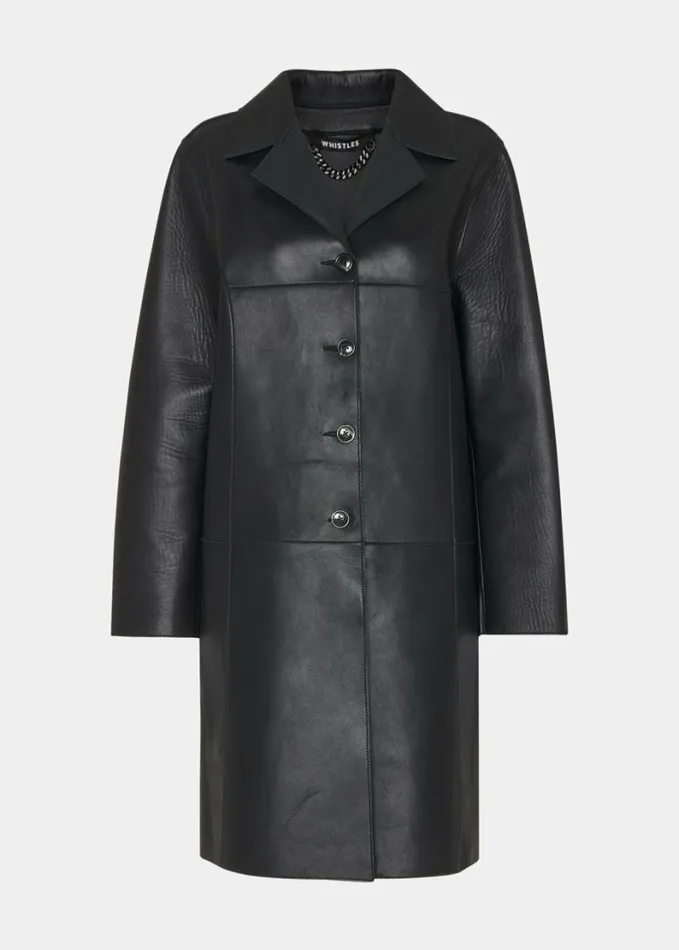 Whistles Gemma Bonded Leather Coat Black Women Coats and Jackets