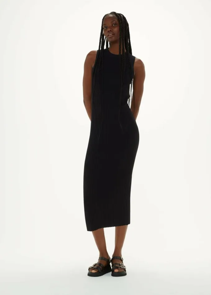 Whistles Ida Rib Detail Knit Dress Black Women Dresses