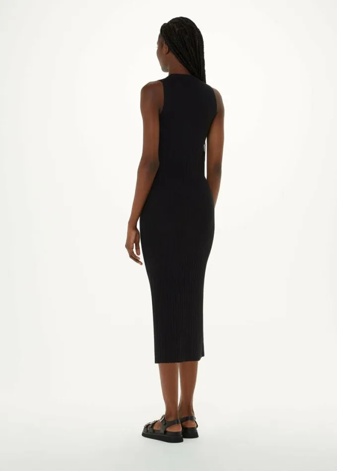 Whistles Ida Rib Detail Knit Dress Black Women Dresses