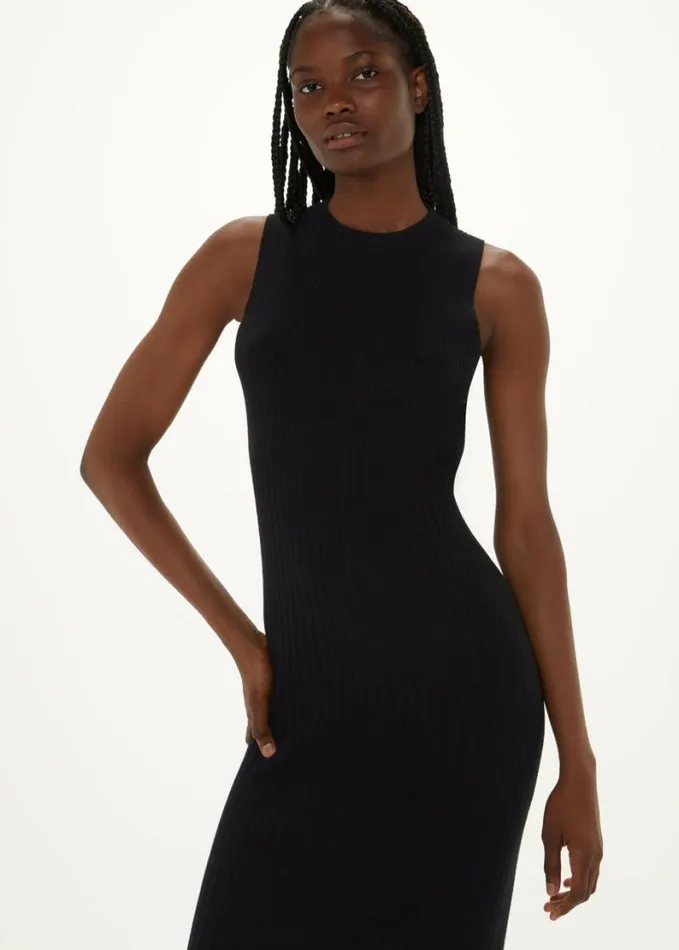 Whistles Ida Rib Detail Knit Dress Black Women Dresses