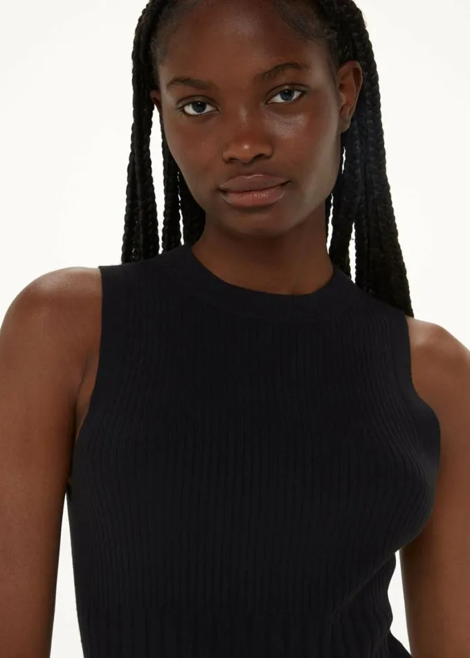 Whistles Ida Rib Detail Knit Dress Black Women Dresses