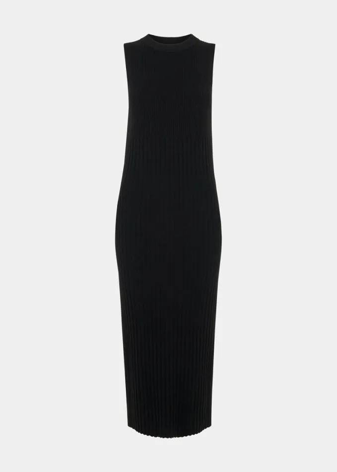Whistles Ida Rib Detail Knit Dress Black Women Dresses