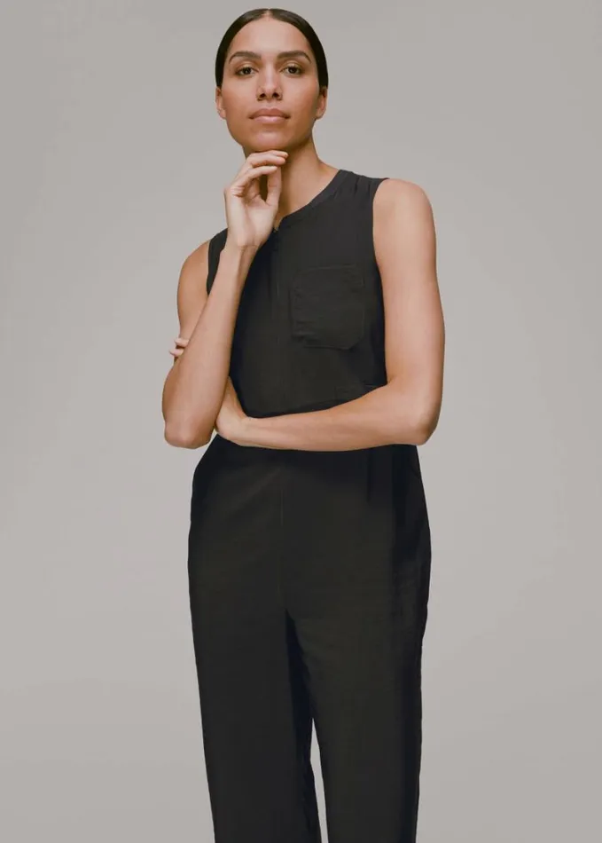 Whistles Josie Zip Front Jumpsuit Black Women Jumpsuits