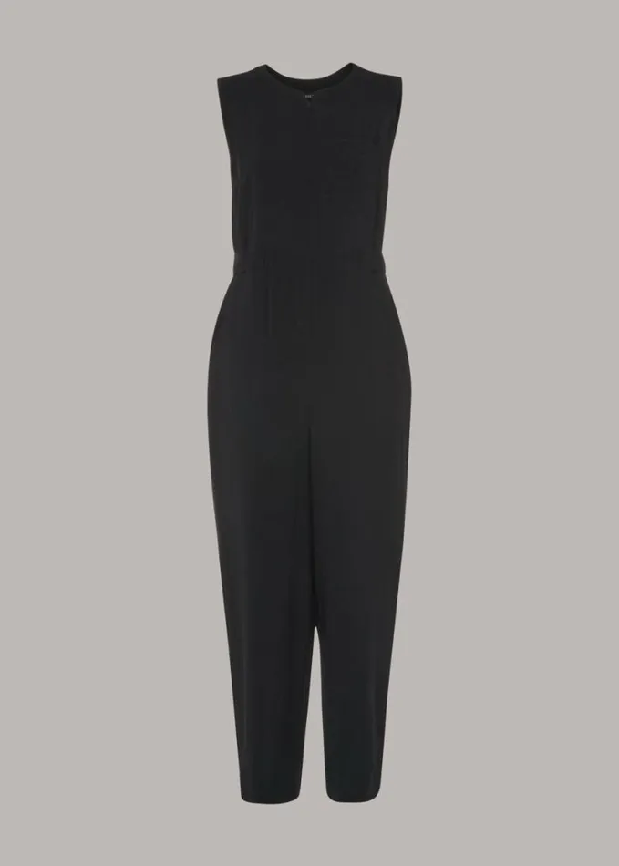 Whistles Josie Zip Front Jumpsuit Black Women Jumpsuits