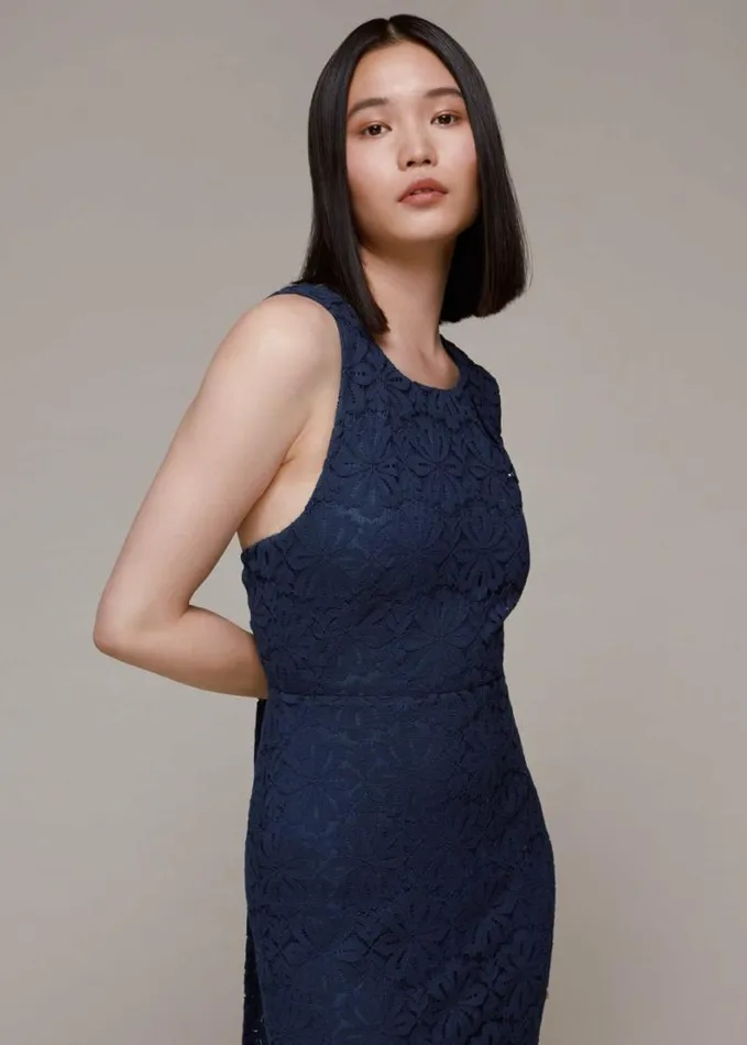 Whistles Lace Tie Back Maxi Dress Navy Women Dresses