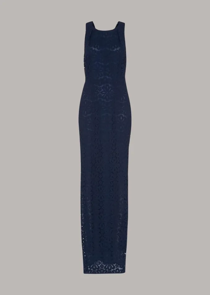 Whistles Lace Tie Back Maxi Dress Navy Women Dresses