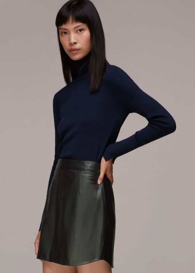 Whistles Leather Curved Hem Mini Skirt Black Women Skirts