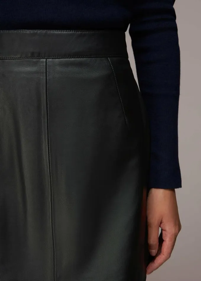 Whistles Leather Curved Hem Mini Skirt Black Women Skirts