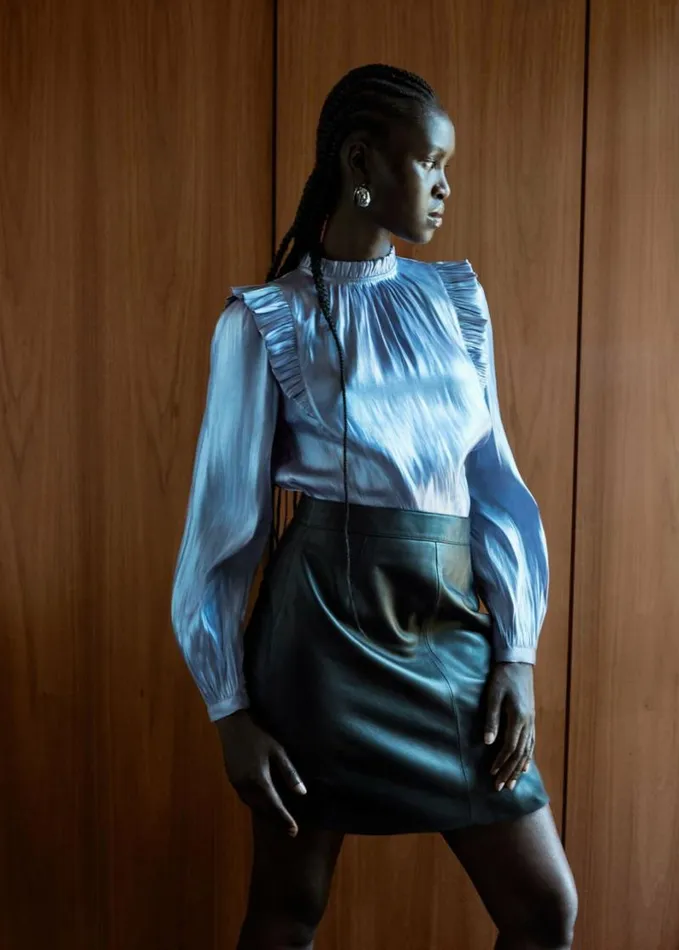 Whistles Leather Curved Hem Mini Skirt Black Women Skirts