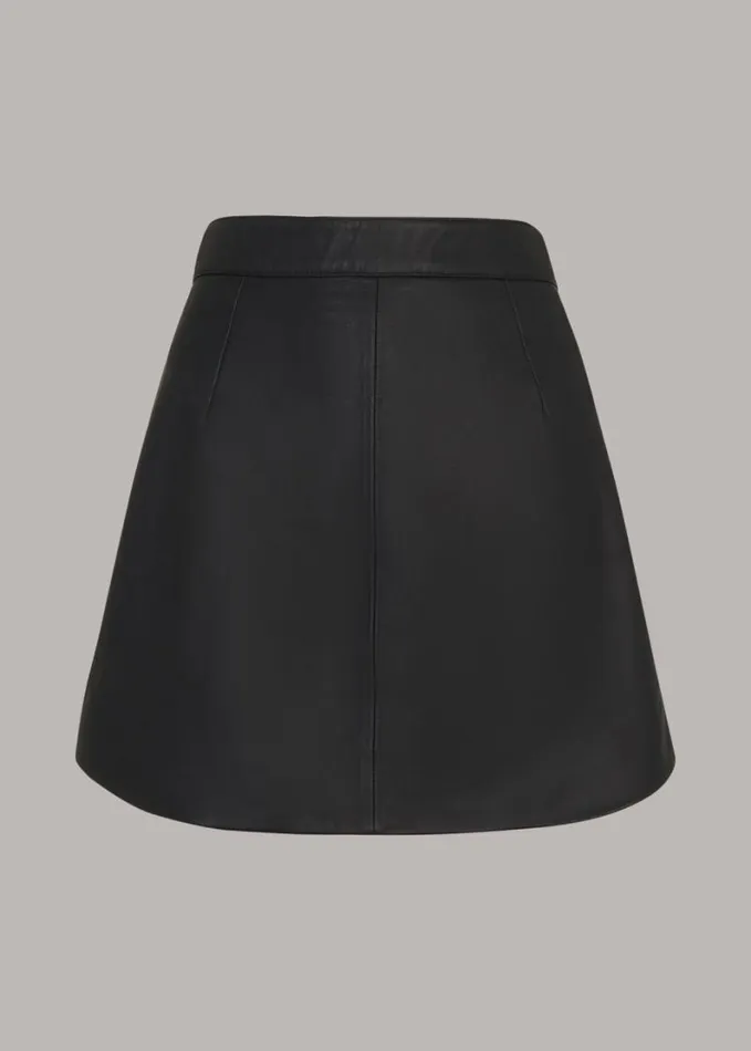 Whistles Leather Curved Hem Mini Skirt Black Women Skirts