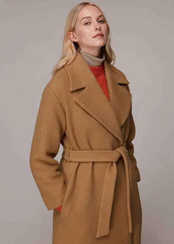 Whistles Lorna Wrap Wool Coat Camel Women Coats and Jackets