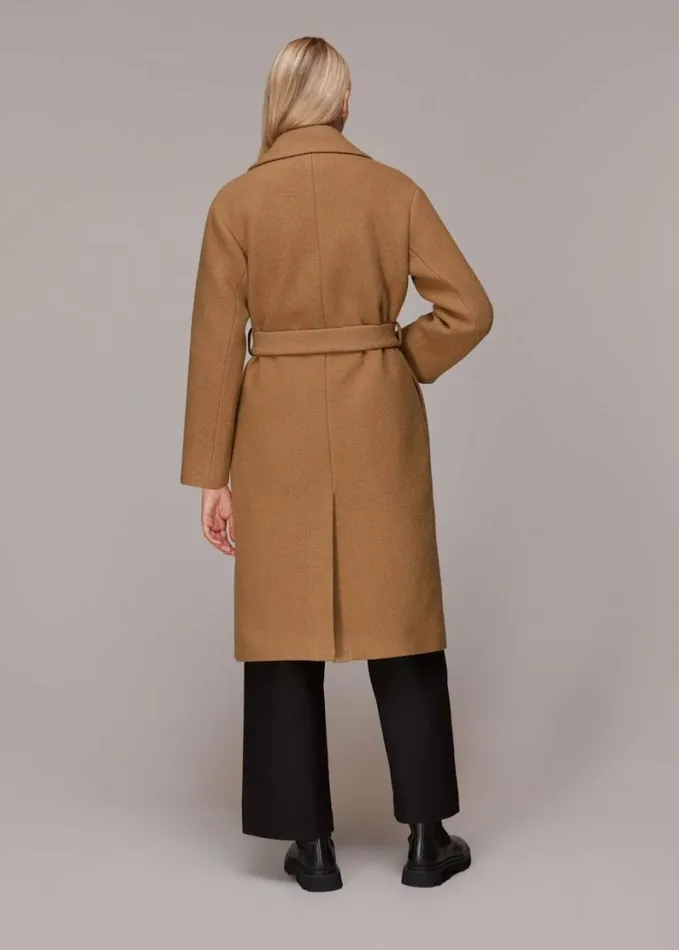 Whistles Lorna Wrap Wool Coat Camel Women Coats and Jackets