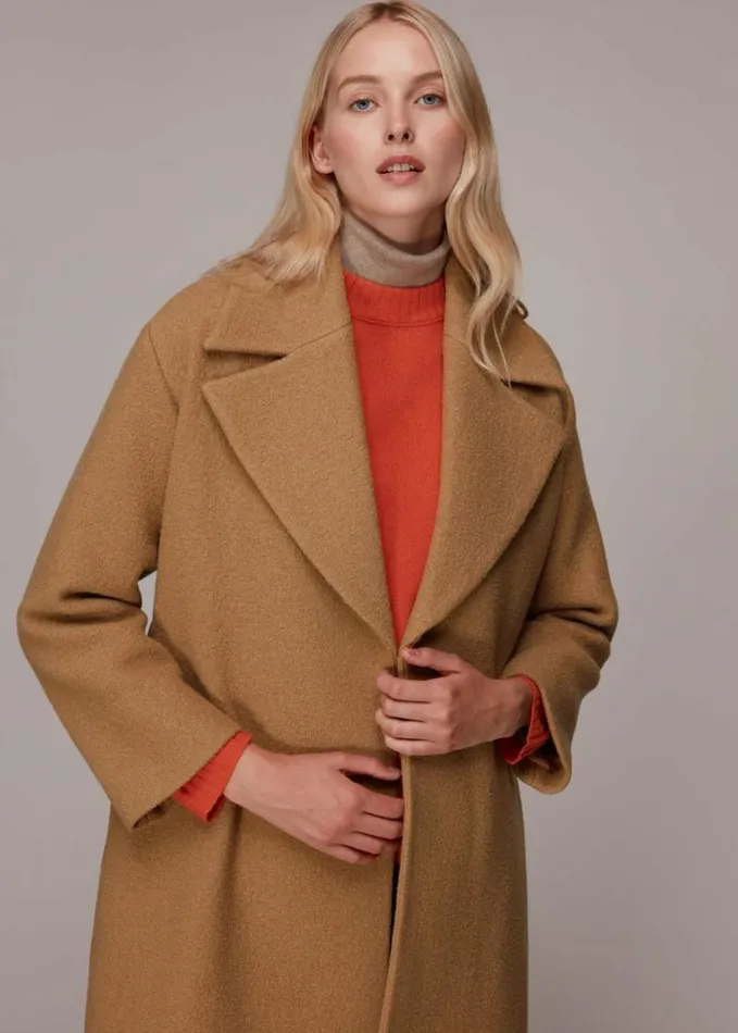 Whistles Lorna Wrap Wool Coat Camel Women Coats and Jackets