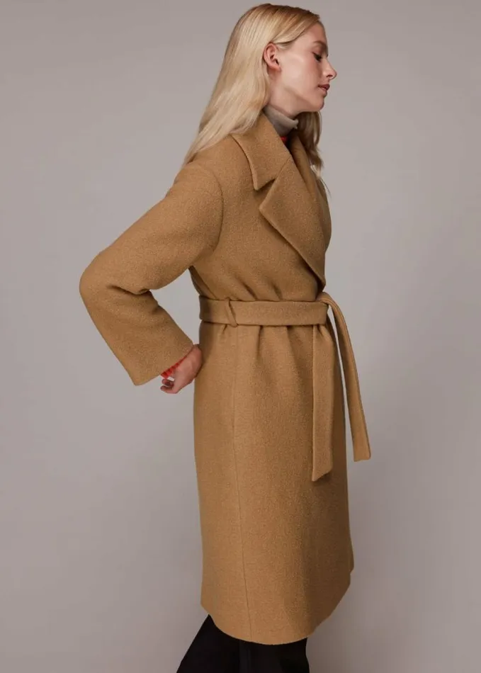 Whistles Lorna Wrap Wool Coat Camel Women Coats and Jackets