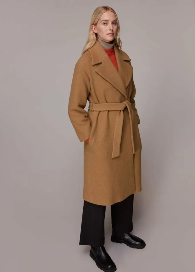Whistles Lorna Wrap Wool Coat Camel Women Coats and Jackets
