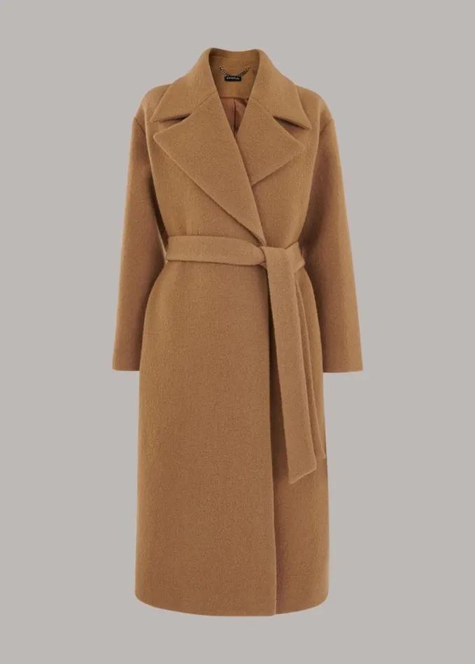 Whistles Lorna Wrap Wool Coat Camel Women Coats and Jackets
