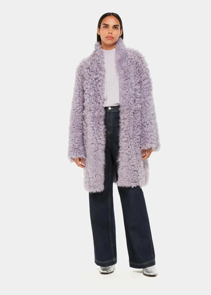 Whistles Naja Shearling Coat Lilac Women Coats and Jackets
