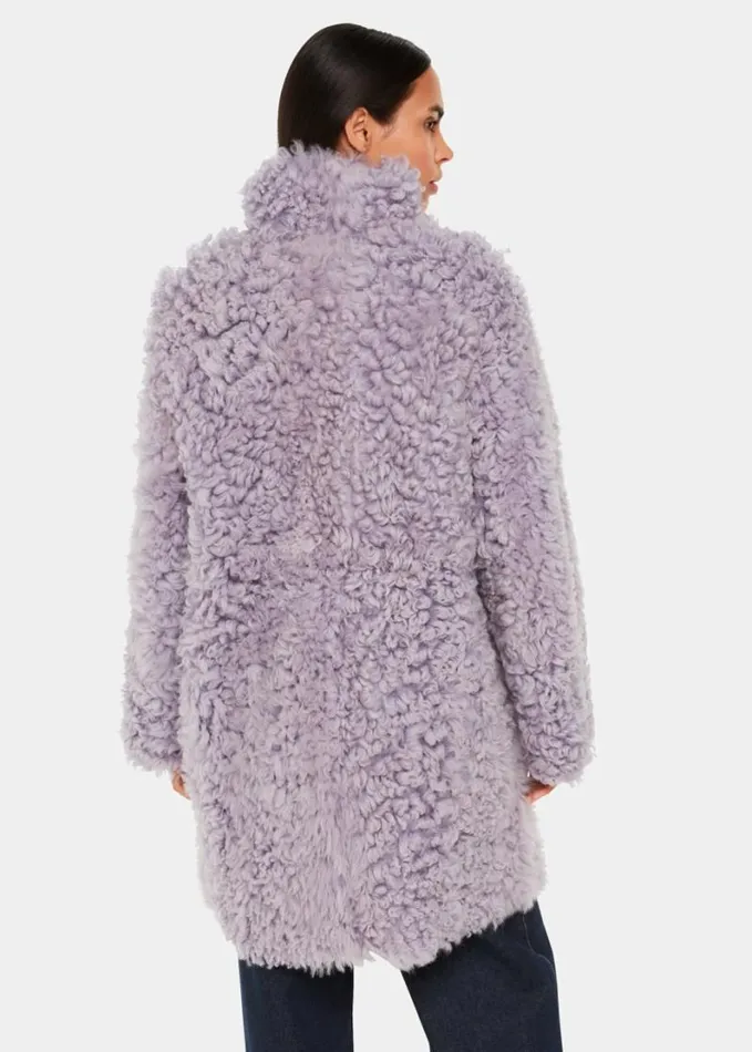 Whistles Naja Shearling Coat Lilac Women Coats and Jackets