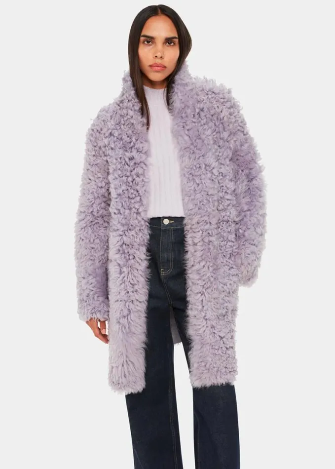 Whistles Naja Shearling Coat Lilac Women Coats and Jackets