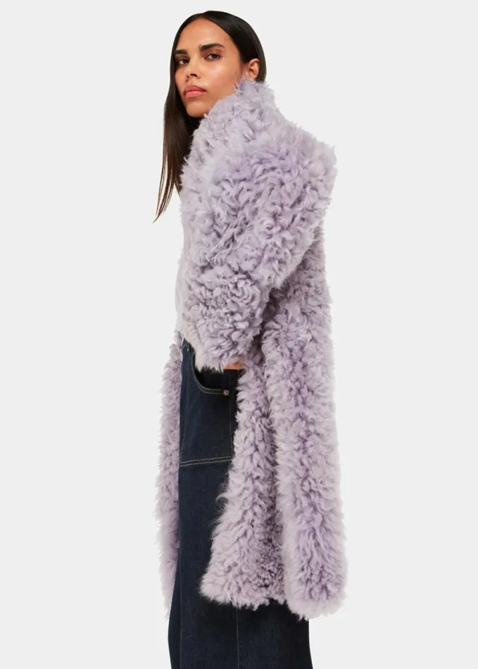 Whistles Naja Shearling Coat Lilac Women Coats and Jackets