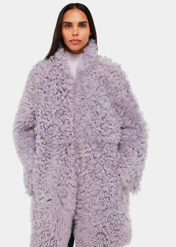 Whistles Naja Shearling Coat Lilac Women Coats and Jackets
