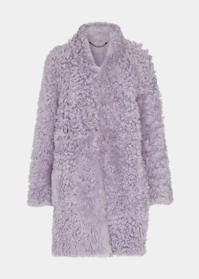 Whistles Naja Shearling Coat Lilac Women Coats and Jackets